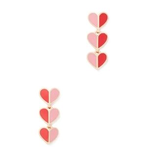 Kate Spade Heart Linear Earrings NWT Pink Red Enamel Gold Triple Drop Valentine